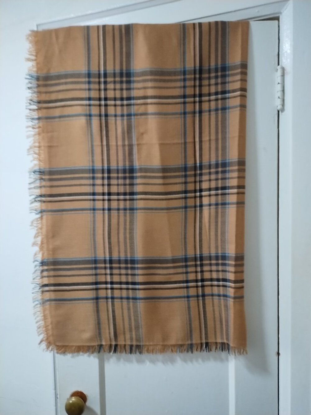 Large plaid tan scarf or throw